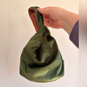 Olive Green Velvet Reversible Knot Handle Bag